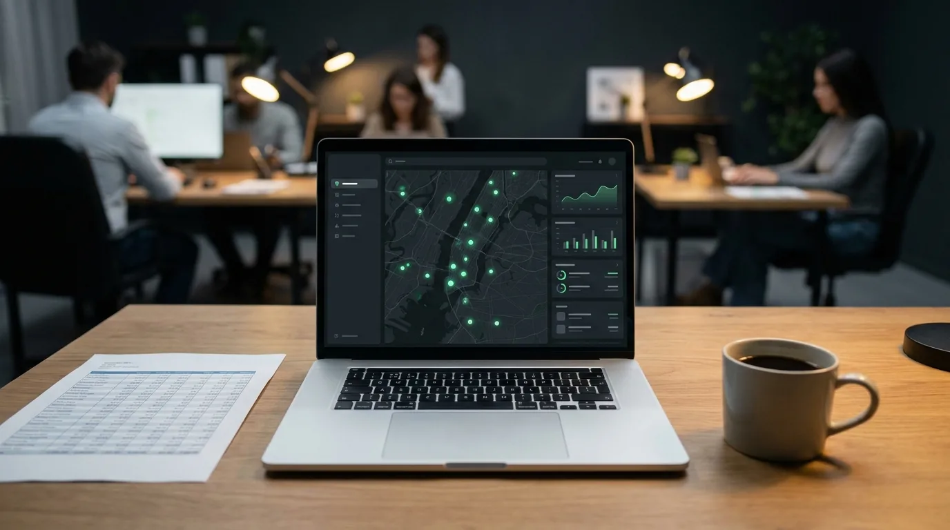 An agency workspace reviewing a list of physically-verified local businesses with no web presence